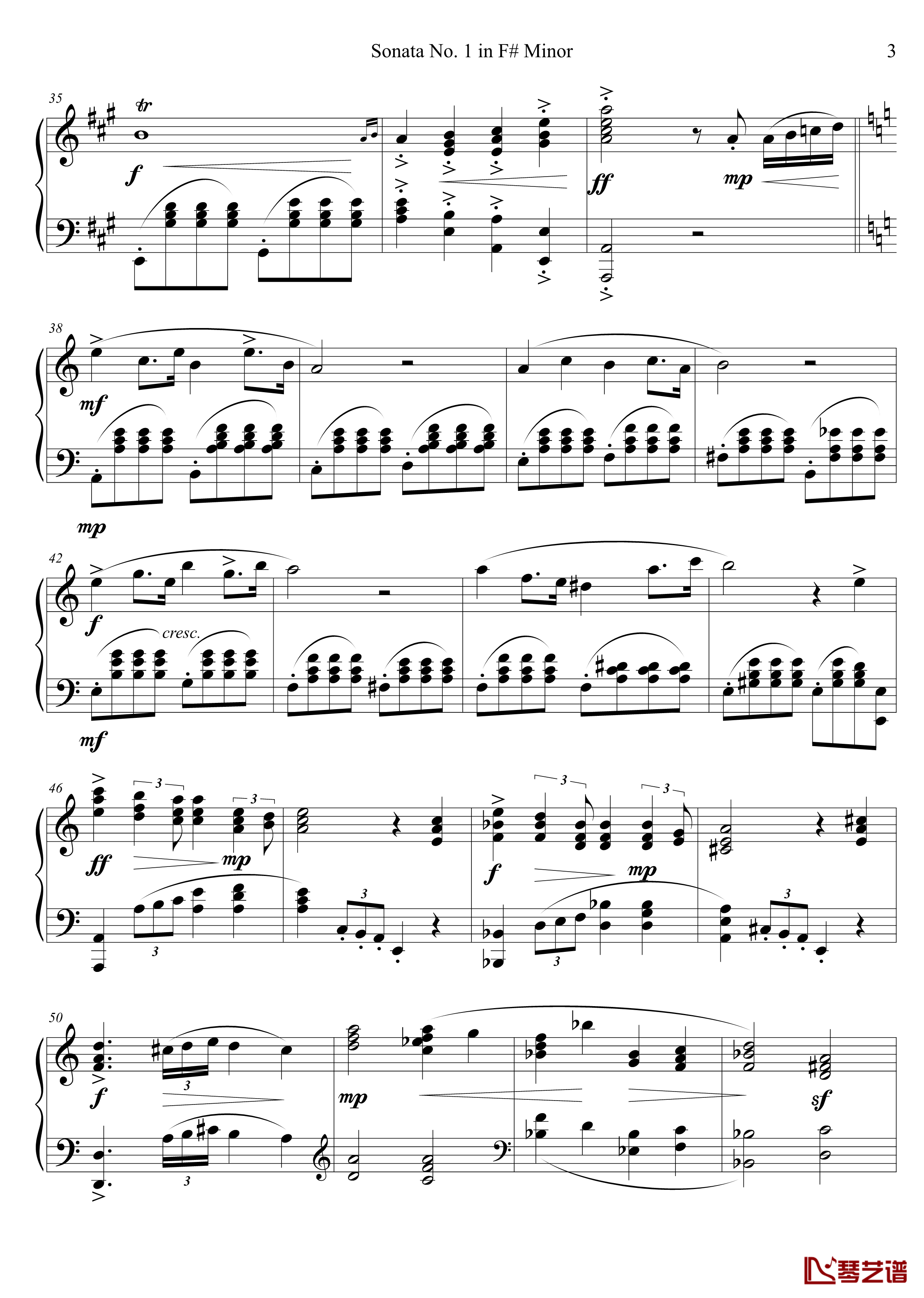 钢琴奏鸣曲No. 1钢琴谱 第一乐章-千古留名3