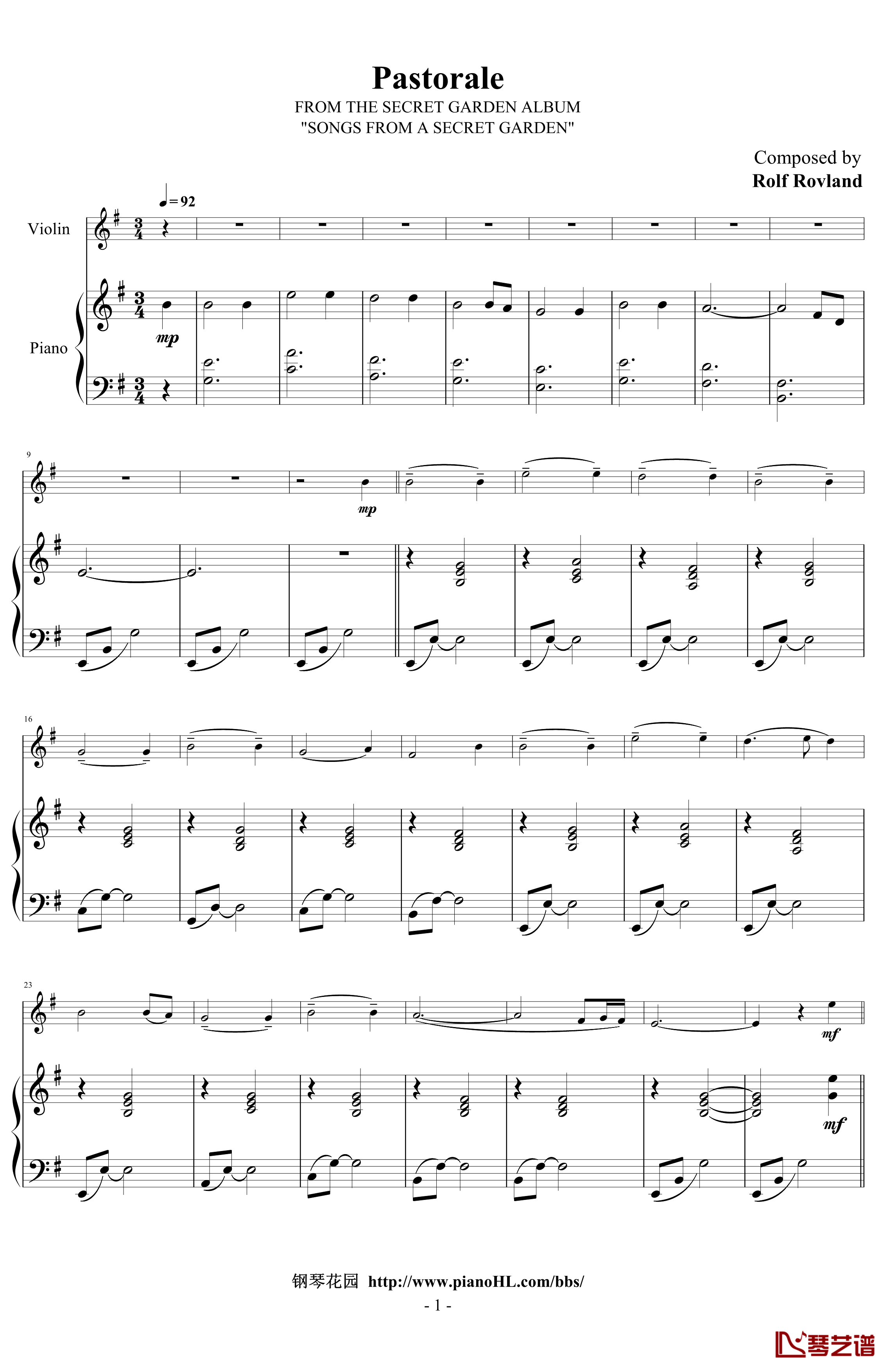 pastorale钢琴谱-神秘园乐队1