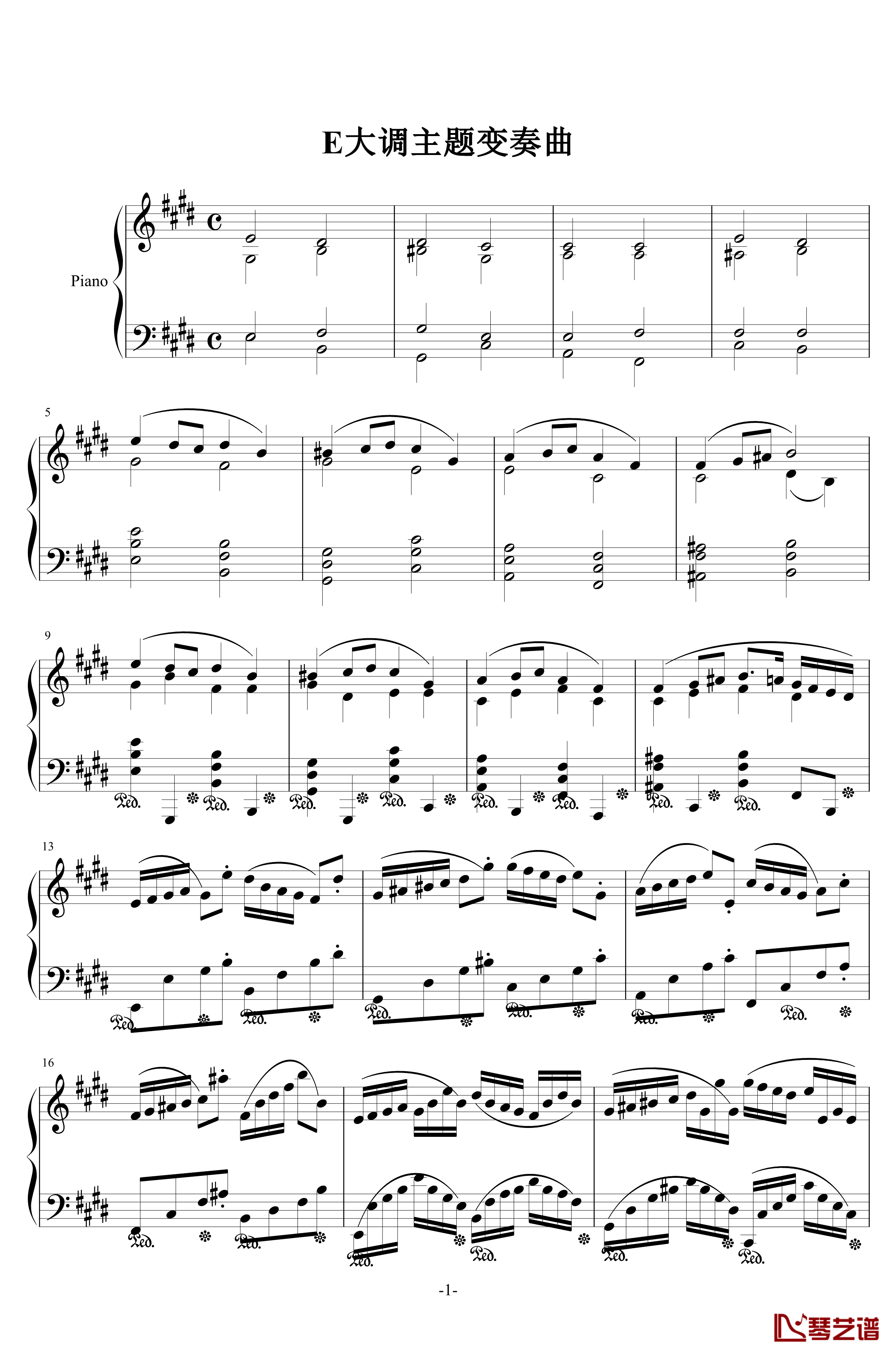 E大调主题变奏曲钢琴谱-H25-伊dên1