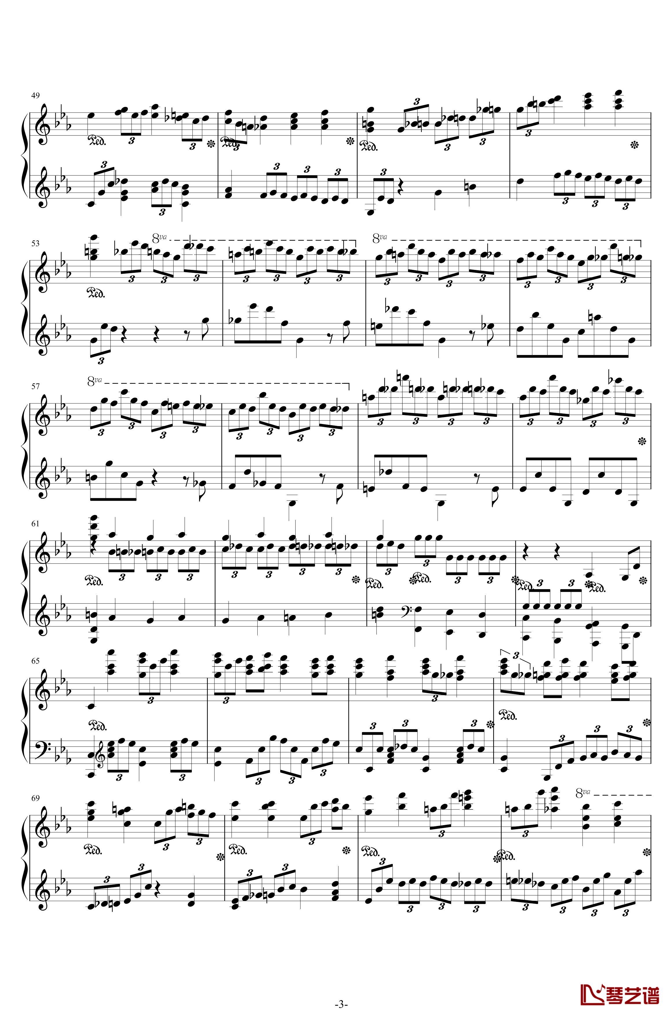第二钢琴协奏曲钢琴谱--第三乐章独奏版-拉赫马尼若夫-c小调3