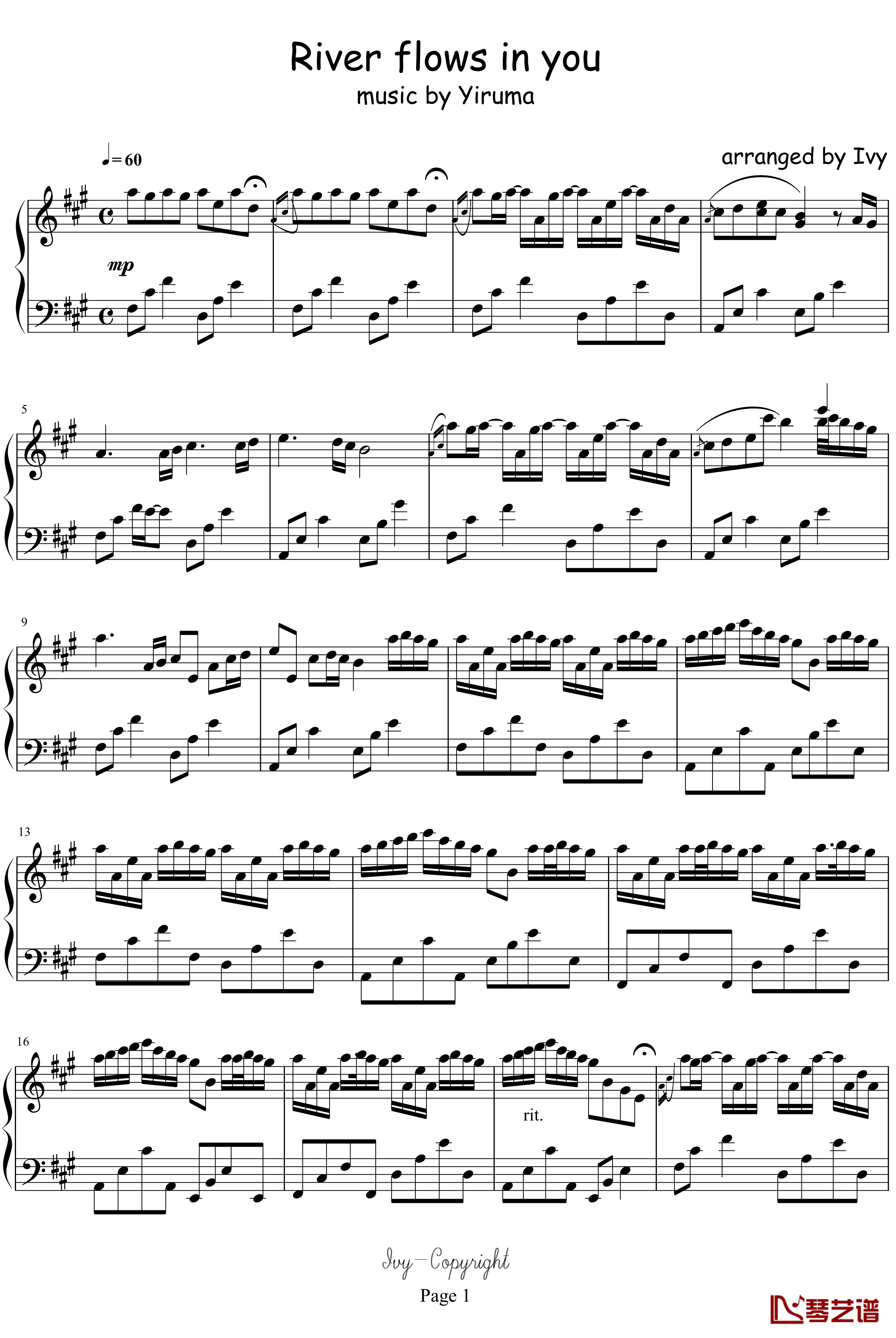 rive flows in you钢琴谱-Yiruma1