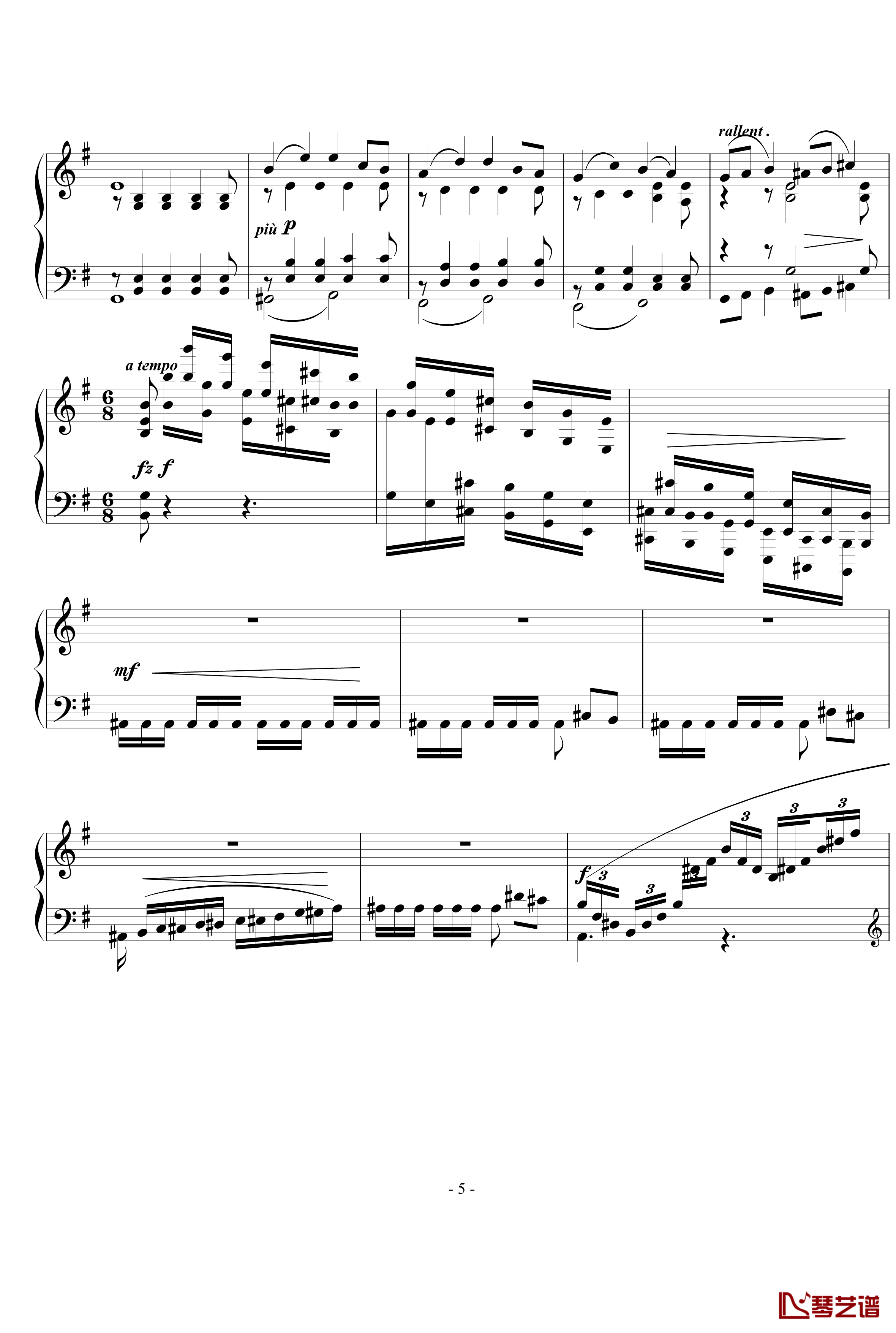 小随想曲钢琴谱-西贝柳斯5