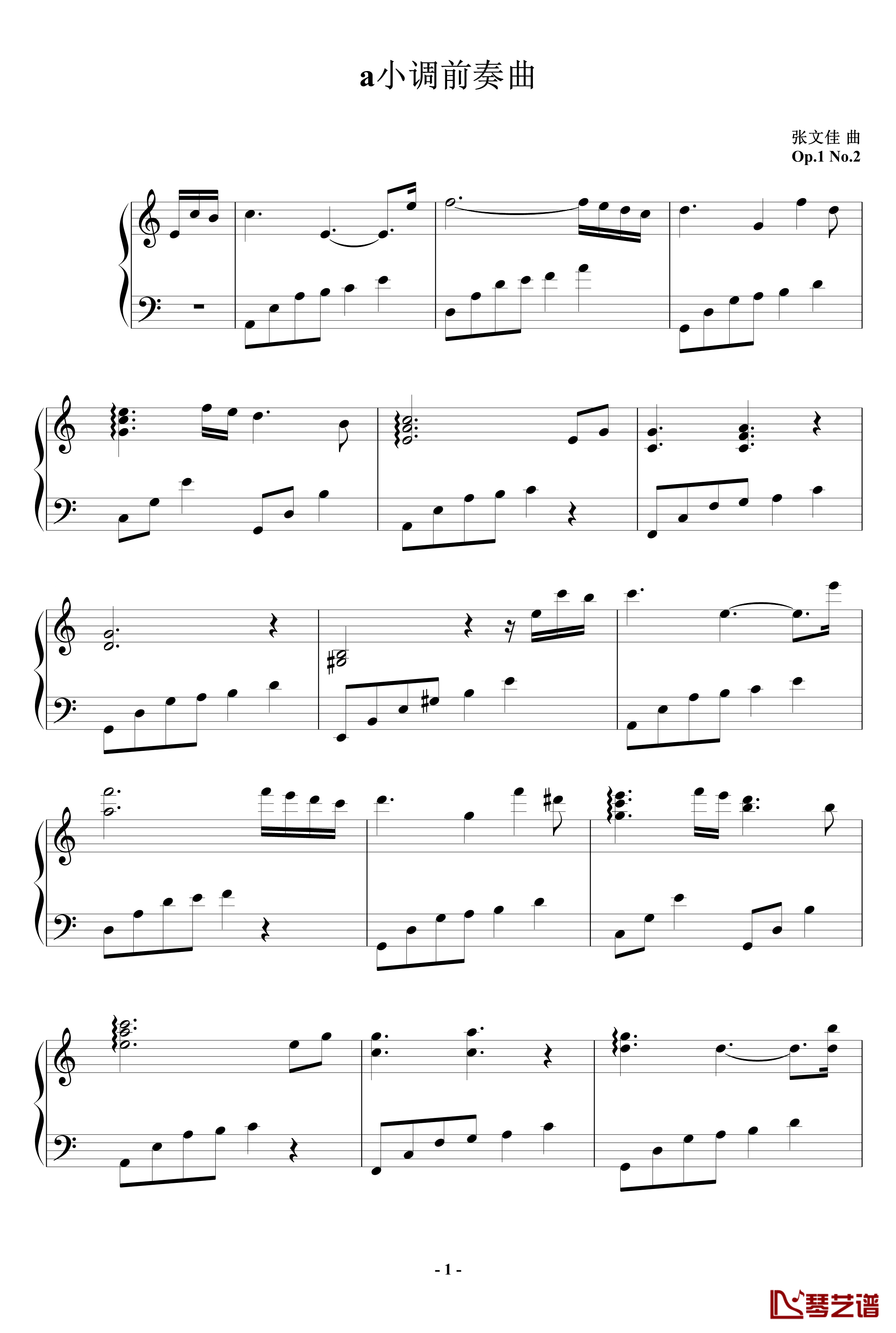 a小调前奏曲钢琴谱-修改版-黑白键卧龙1