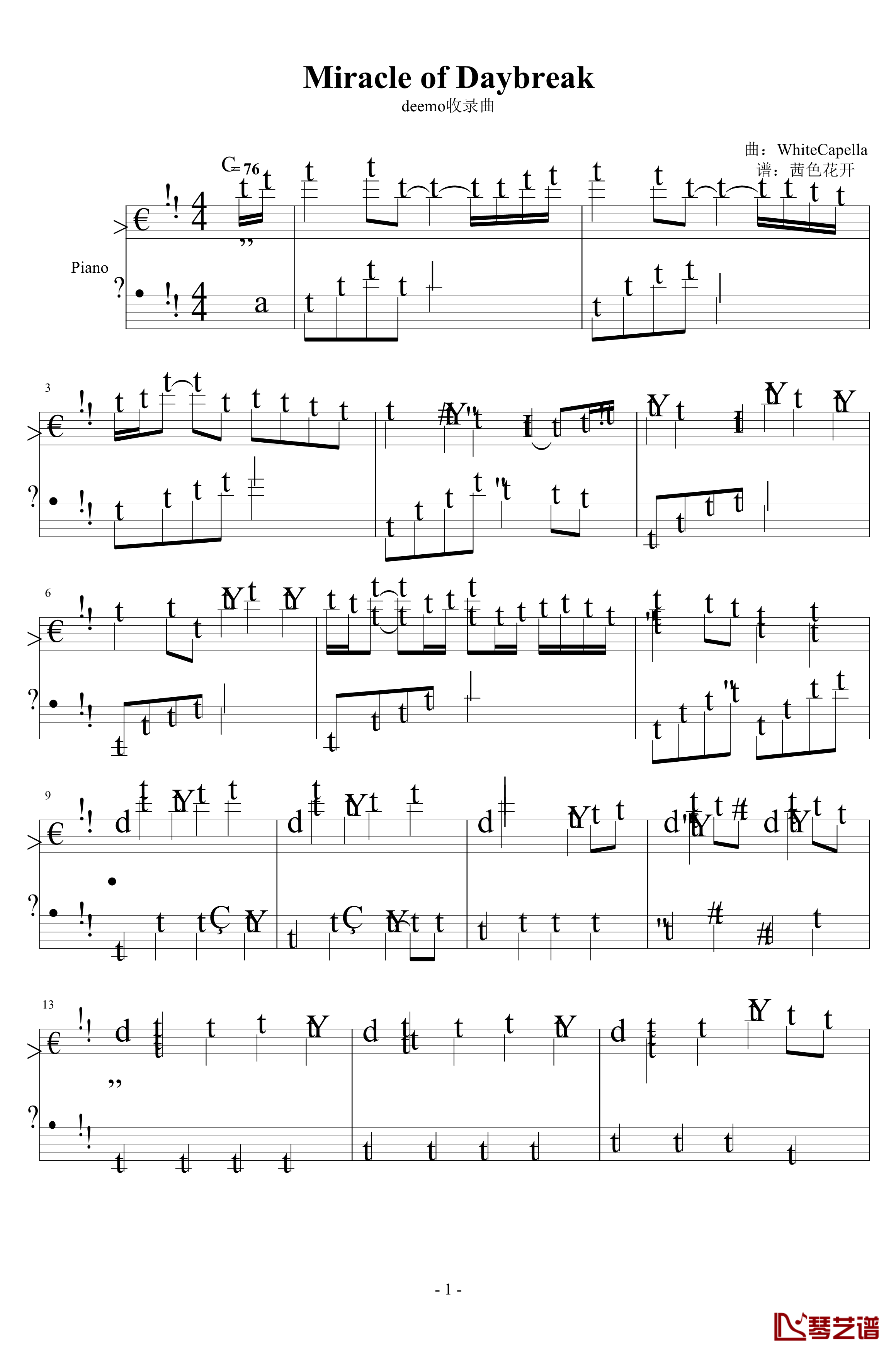 The 105th钢琴谱-WhiteCapella1