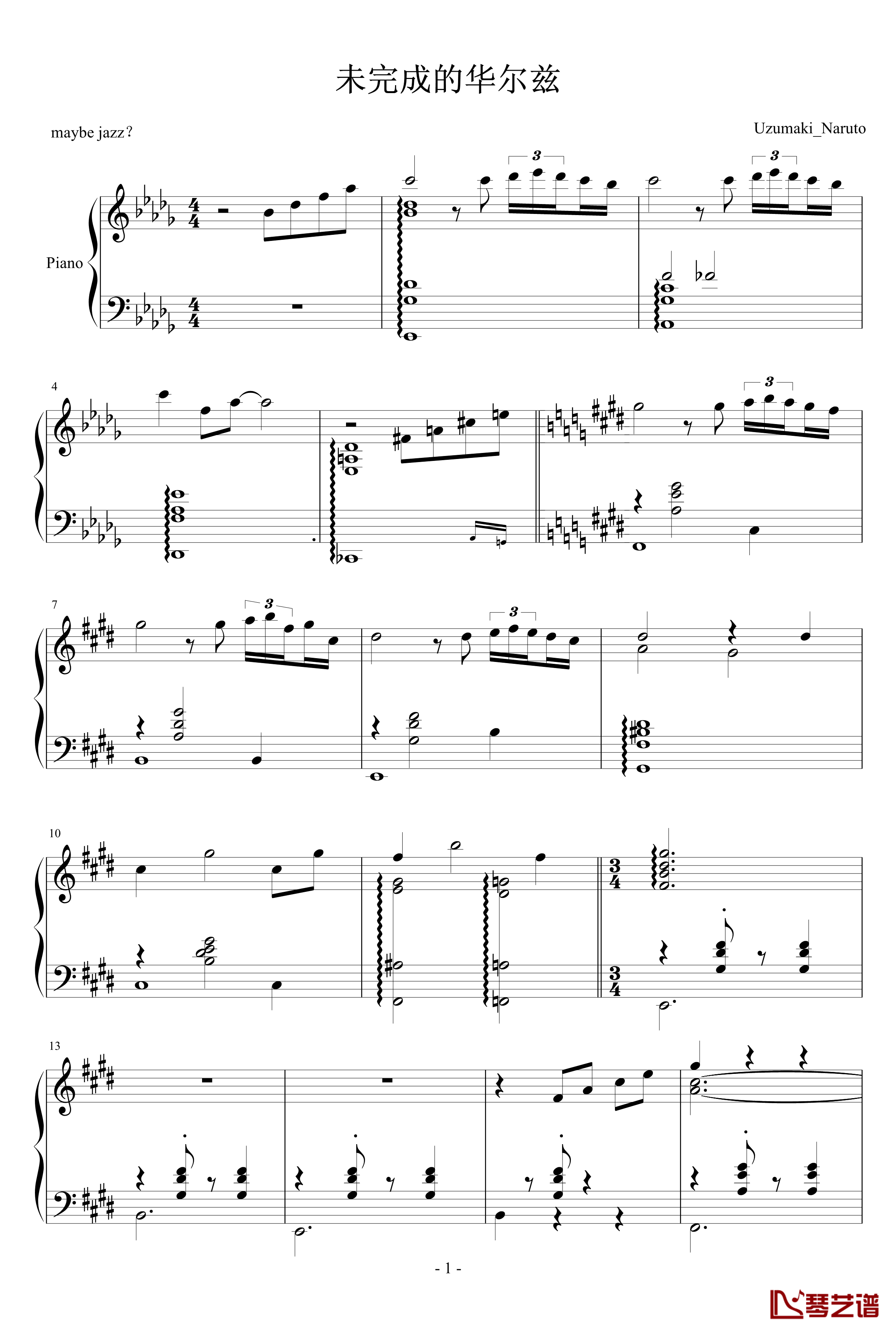未完成的华尔兹钢琴谱-Uzumaki_Naruto1