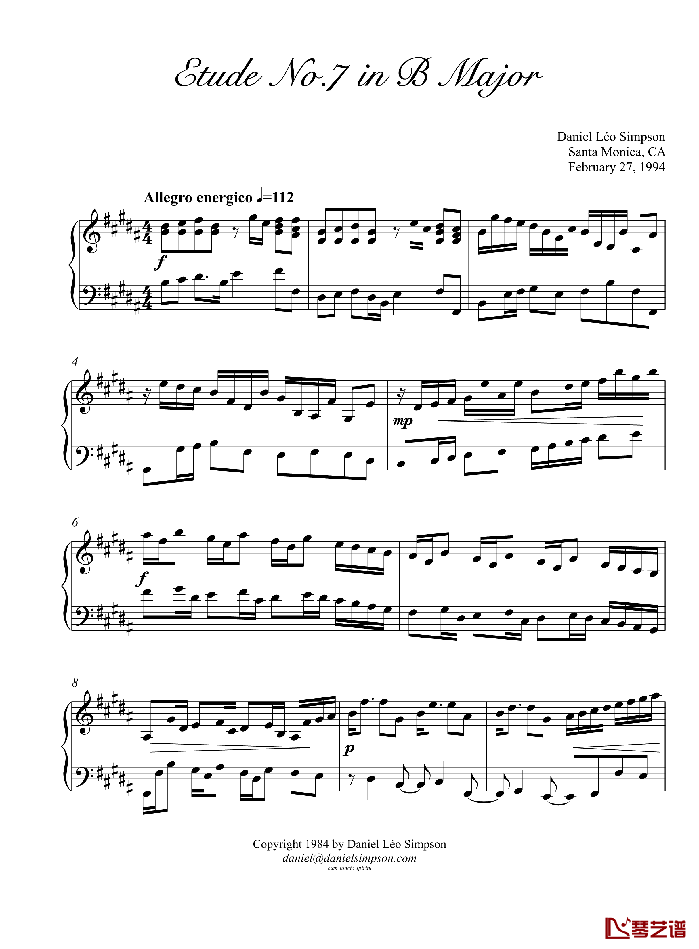 辛普森B大调练习曲钢琴谱-辛普森1