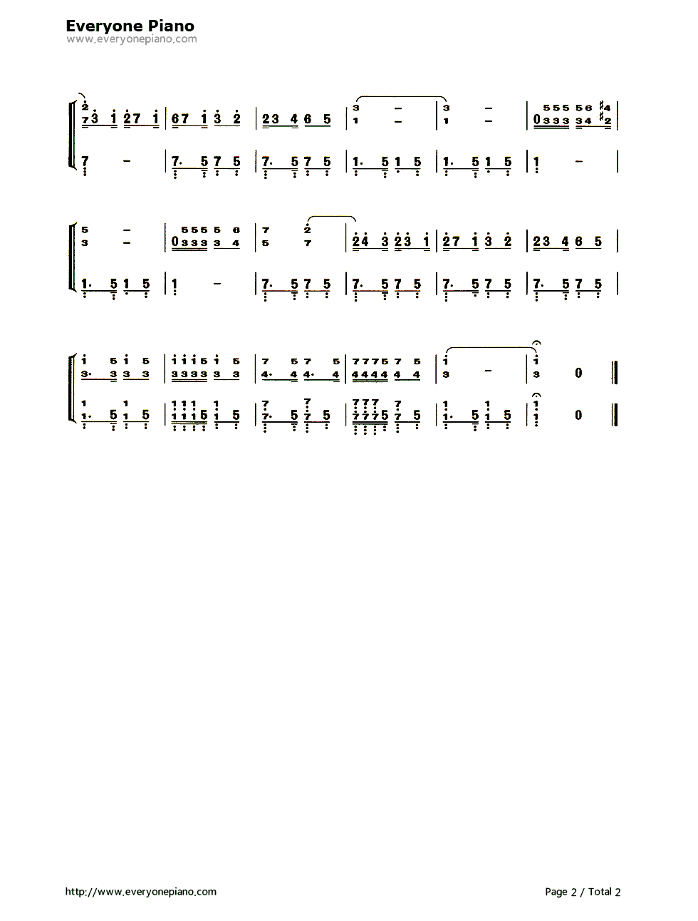 鸽子五线谱、简谱对应版钢琴简谱-数字双手-依拉蒂尔2
