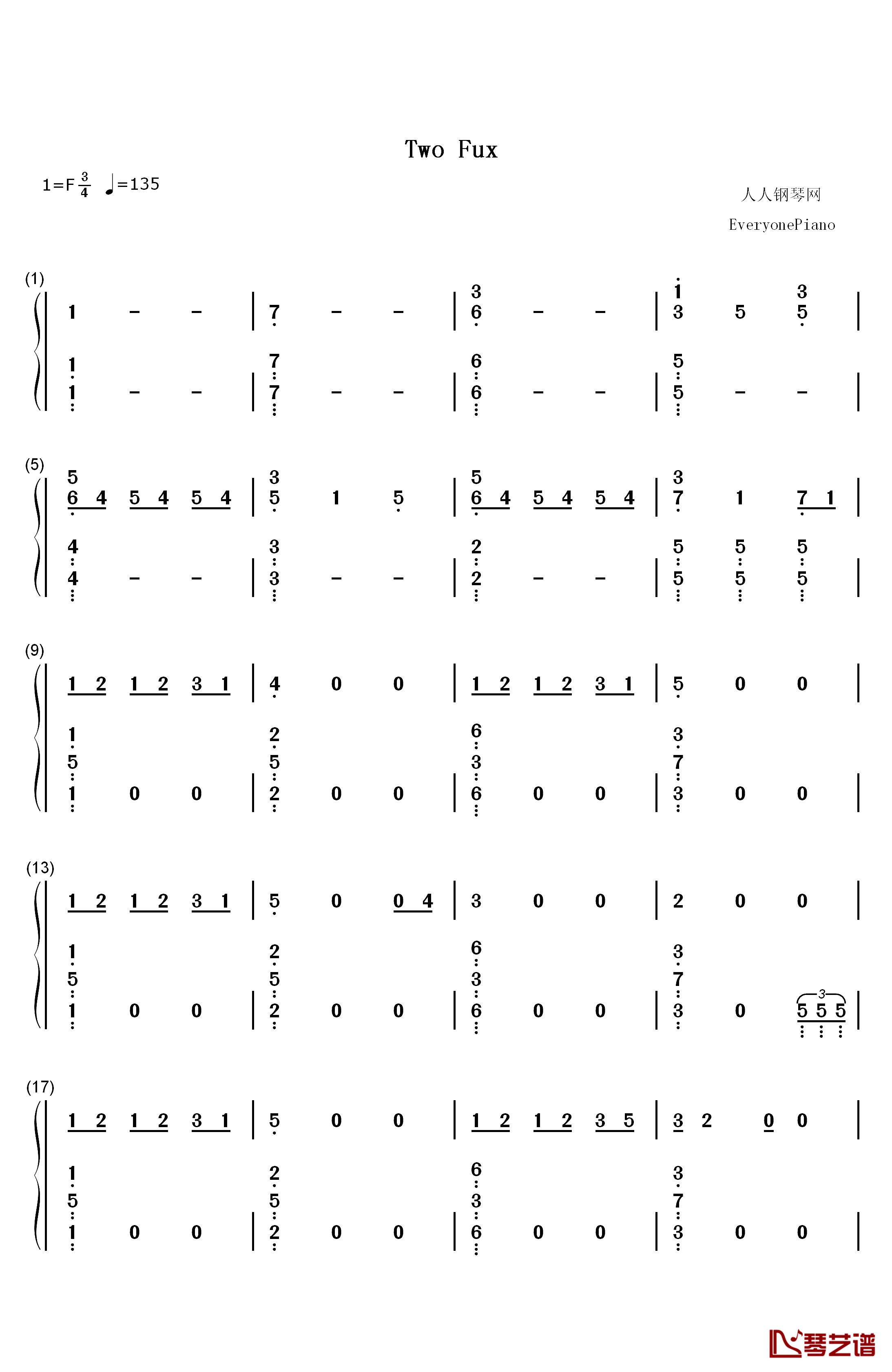 Two Fux钢琴简谱-数字双手-Adam Lambert1