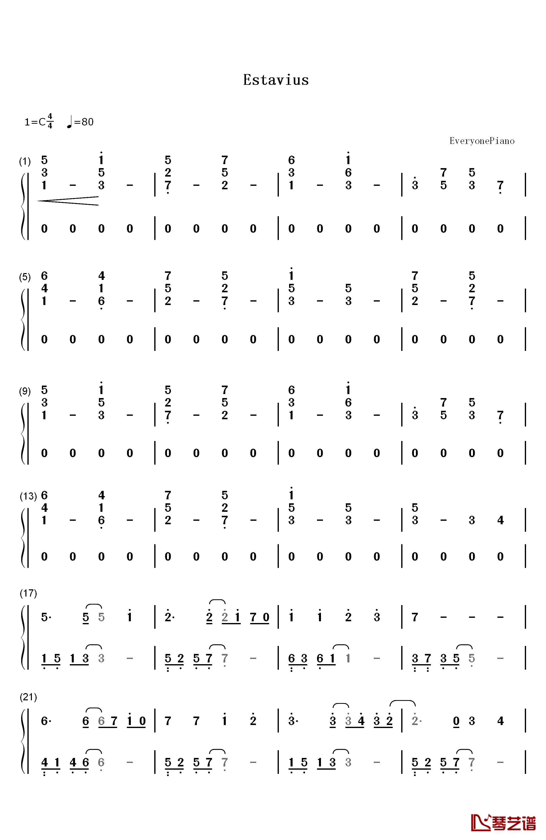 Estavius钢琴简谱-数字双手-Phyrnna1