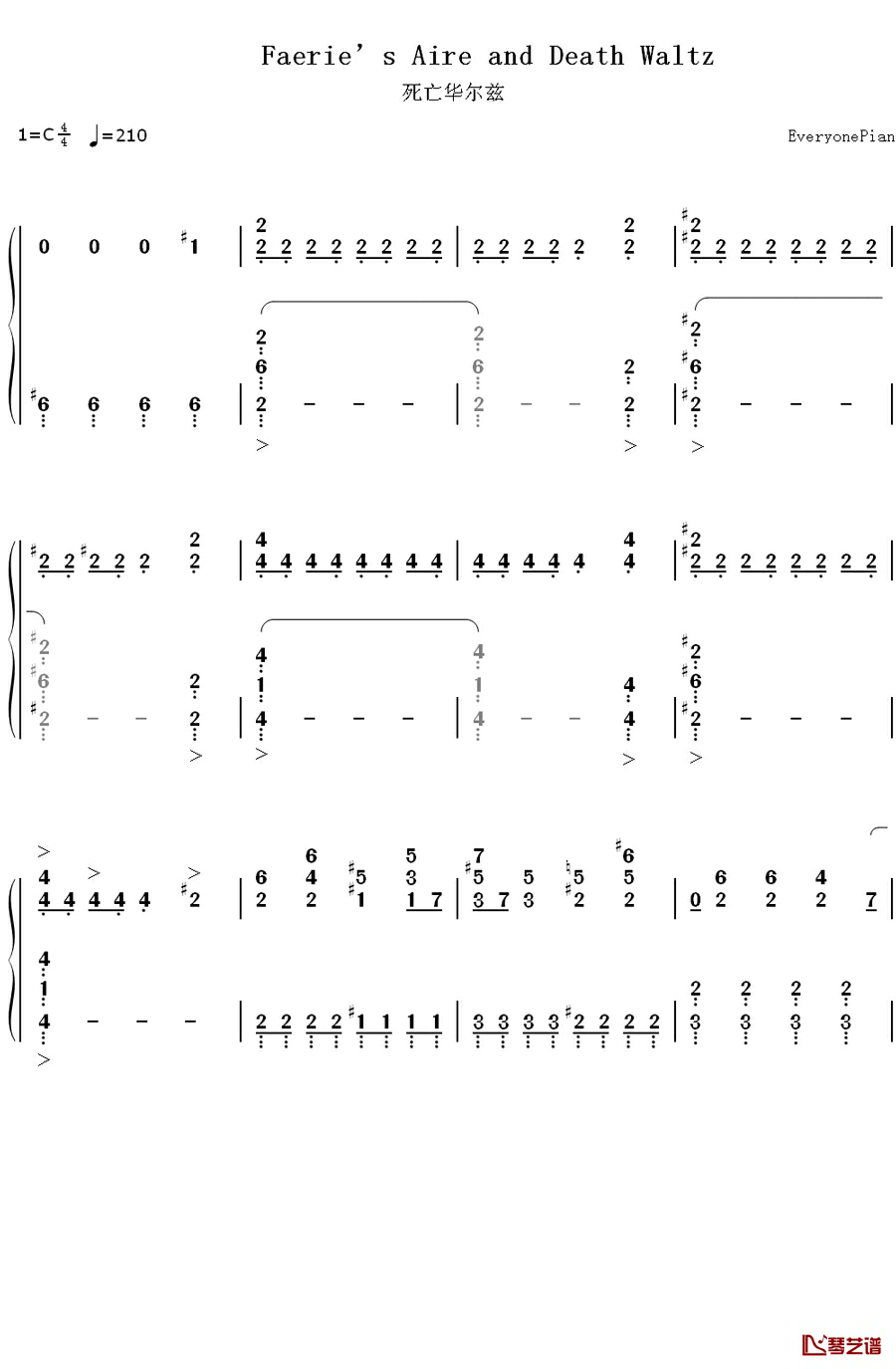 死亡华尔兹简易版钢琴简谱-数字双手-John Arthur Stump1