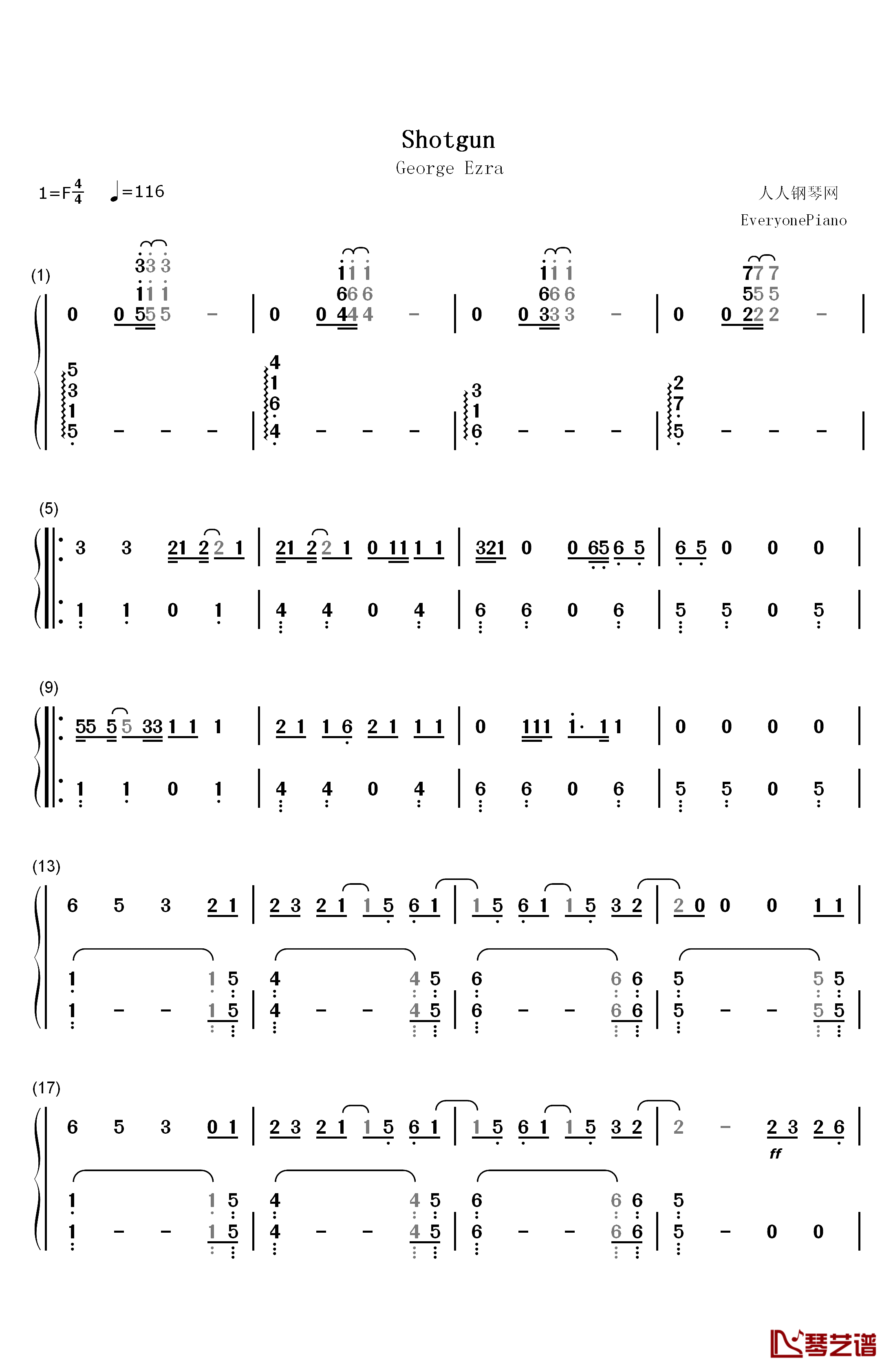 Shotgun钢琴简谱-数字双手-George Ezra1