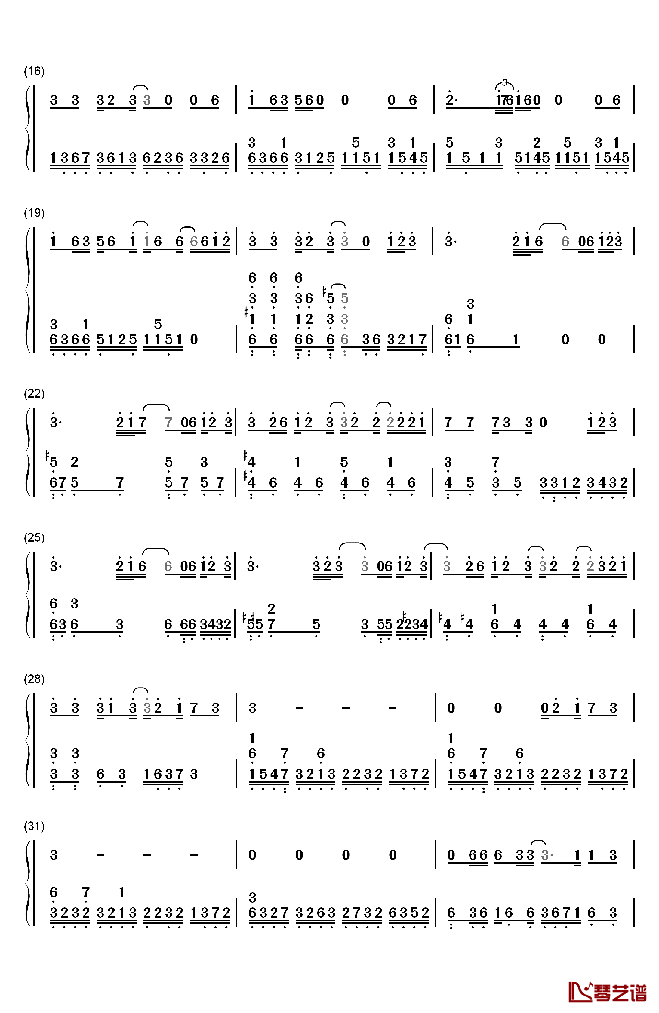 单行的轨道钢琴简谱-数字双手-邓紫棋2