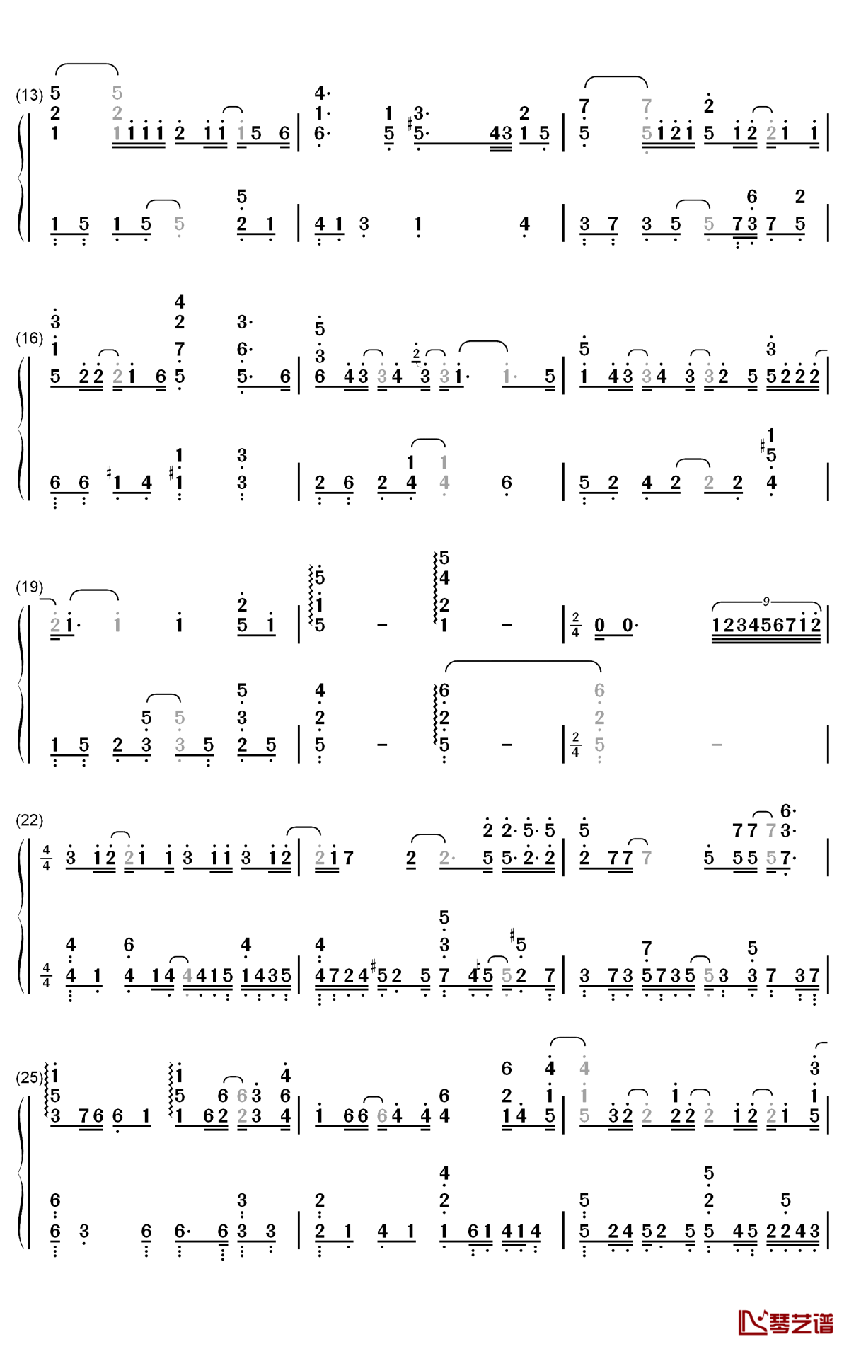 无人之岛钢琴简谱-任然歌曲-数字双手曲谱2