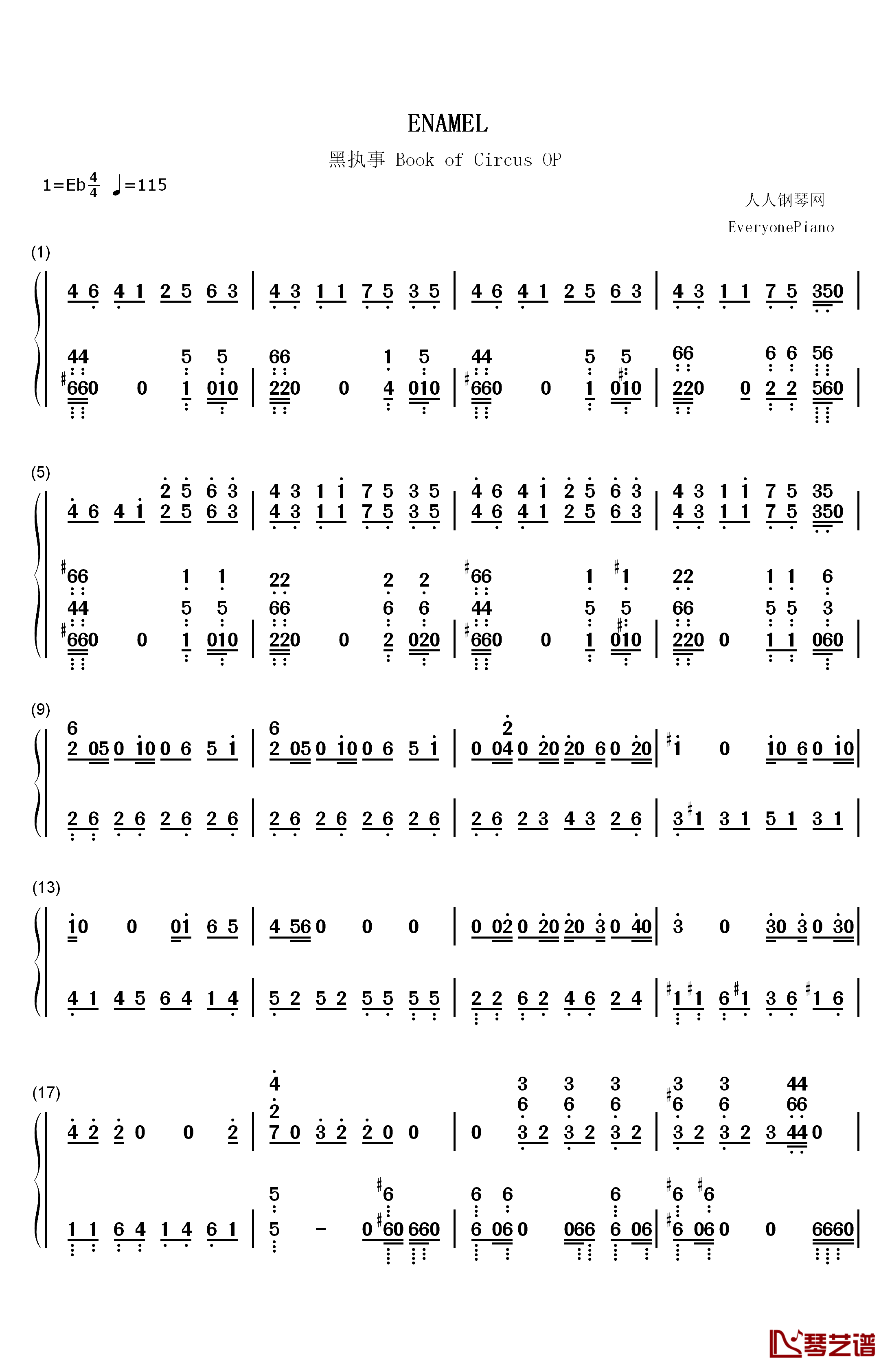 ENAMEL钢琴简谱-数字双手-SID1