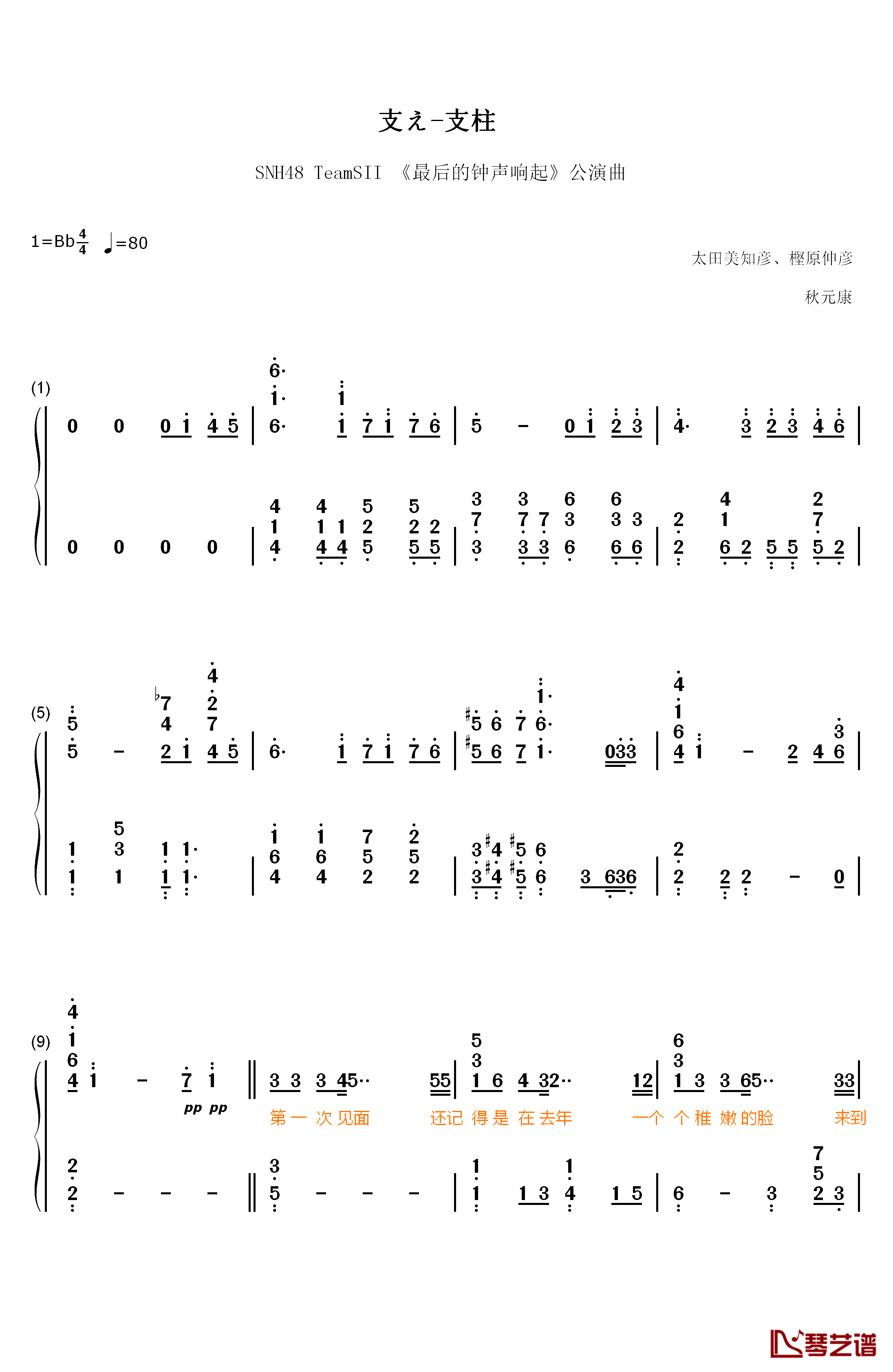 支柱钢琴简谱-数字双手-SNH481