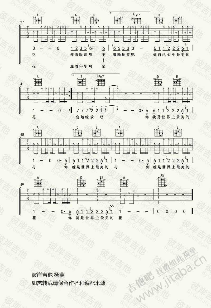 世界上最美的花吉他谱-G调指法-水木年华-吉他弹唱教学3