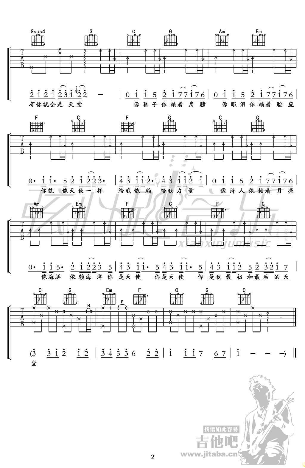 天使吉他谱-C调指法-五月天-天使弹唱谱(高清图片谱)2
