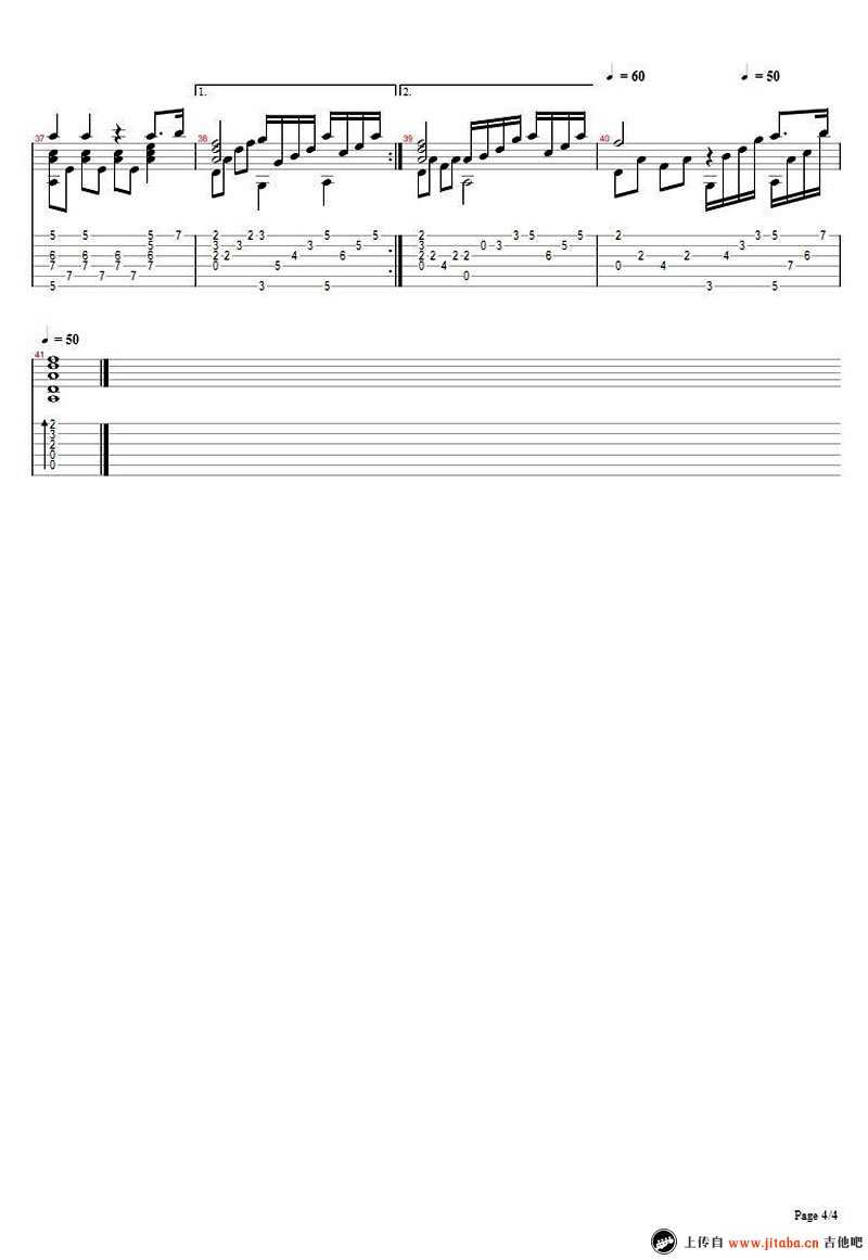 水边的阿狄丽娜吉他谱-指弹独奏谱-五线谱+六线谱4