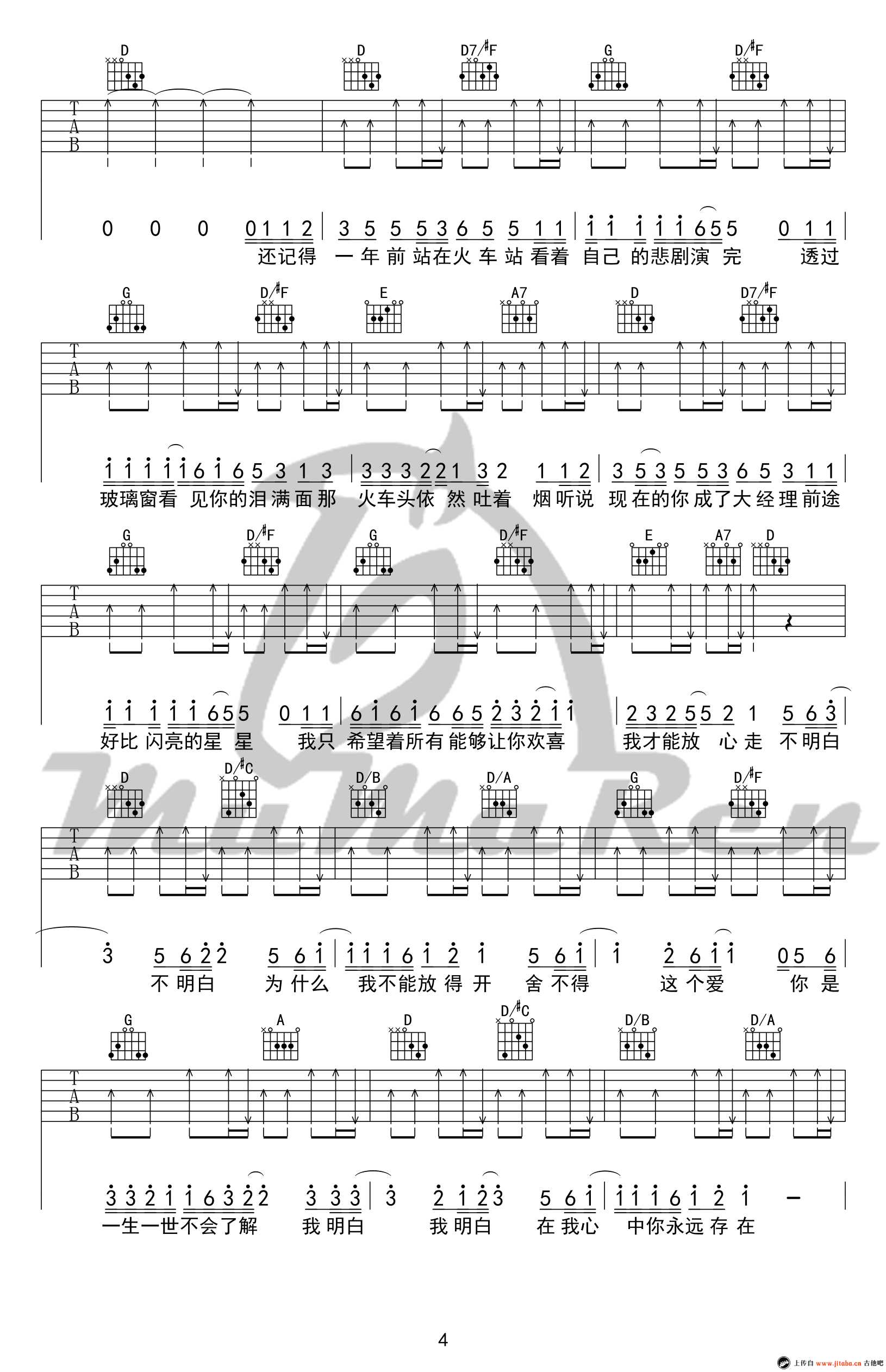 小镇姑娘吉他谱-D调版本-陶喆-六线谱高清图片谱4