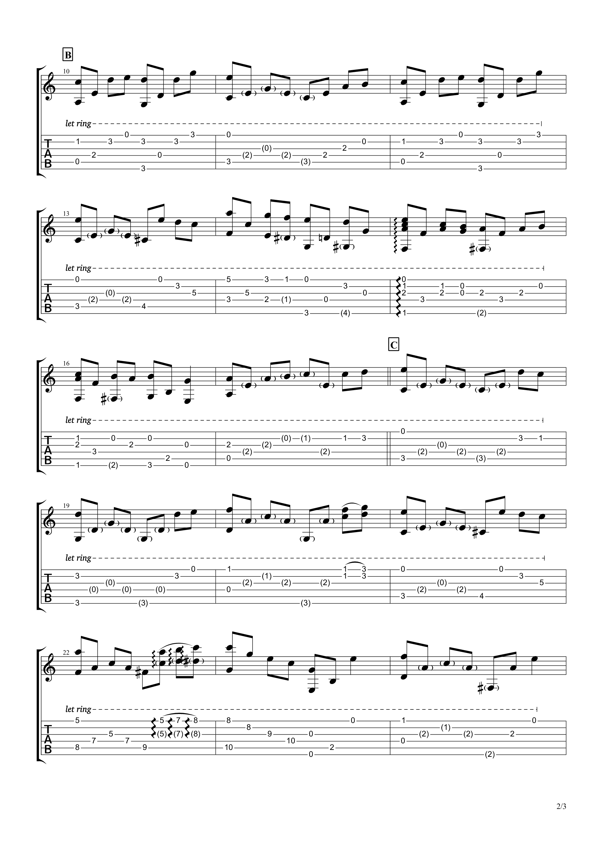 班得瑞《童年》指弹谱-吉他独奏谱-C调简单版2